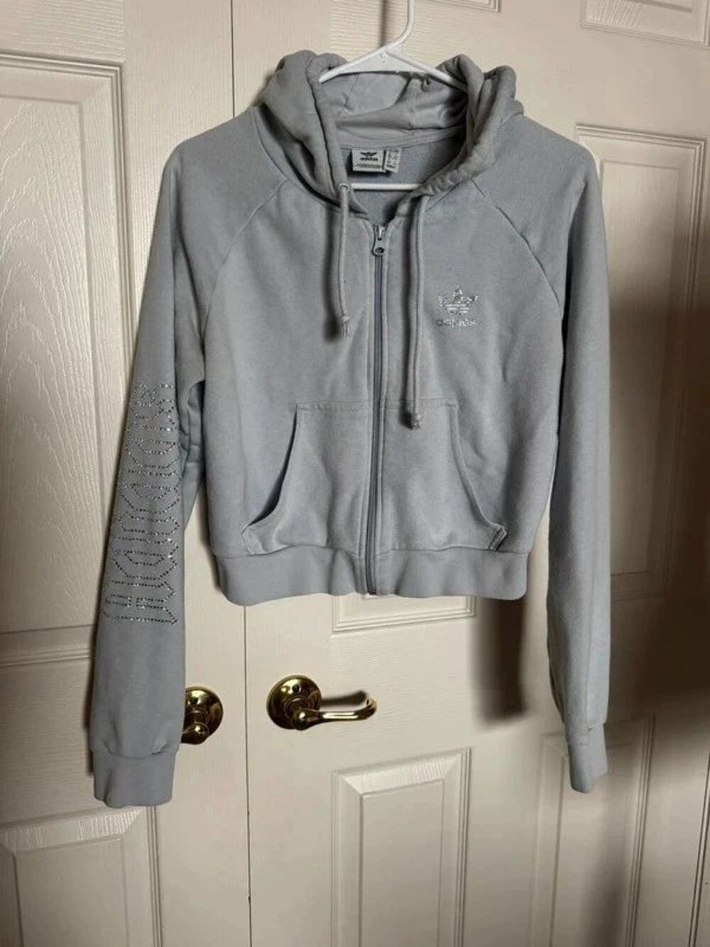 Adidas Originals Girls Rhinestone Full-Zip Hoodie Light Blue – Youth M